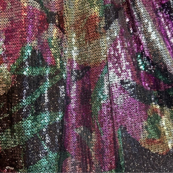 T Tahari Helena Black/Multi Color Floral Sequin Sleeveless Pleated Collar Dress - Picture 12 of 16